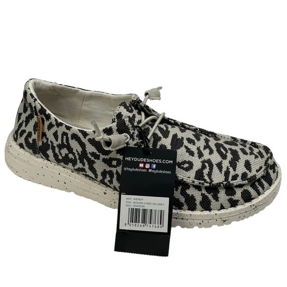 New Hey Dude Woven Gray Cheetah Wendy Slip On Lightweight Casual Shoes Size 6 - Picture 2 of 11